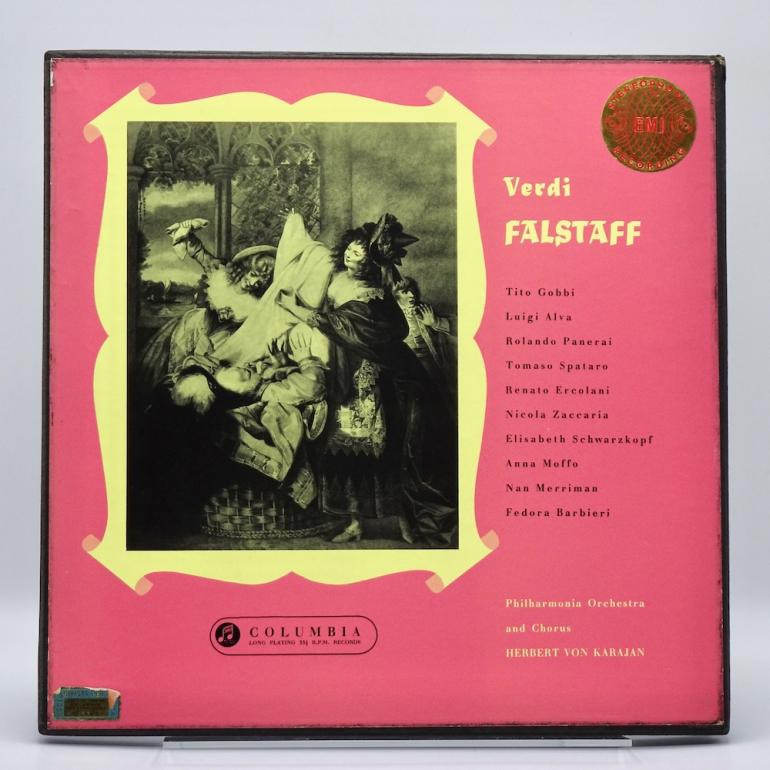 Verdi FALSTAFF / Philharmonia Orchestra  and Chorus Cond. von Karajan  --  Box with Triple LP 33 rpm - Made in UK 1961 - Columbia SAX 2254-56  - B/S label - ED1/ES1 - OPEN BOXSET