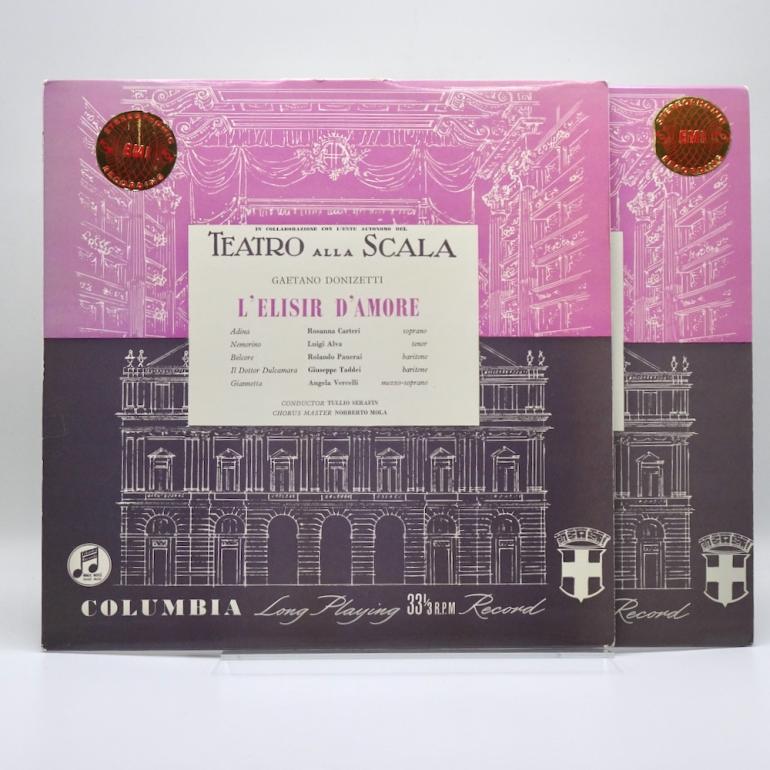 Donizetti L'ELISIR D'AMORE / Chorus and Orchestra  of la Scala Opera House, Milan -- Doppio LP 33 giri - Made in UK 1959 - Columbia SAX 2298 - B/S label - ED1/ES1 -Flipback Laminated Cover- LP APERTO